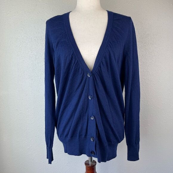 LOFT Blue Wool Blend Cardigan Sweater Size L EUC - Picture 1 of 6